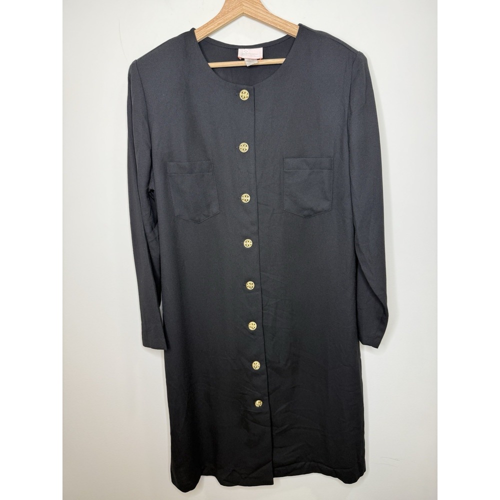 Vintage Lynda Smith Swann Dress 18W Black Gold Buttons USA Button Up‎ Heritage